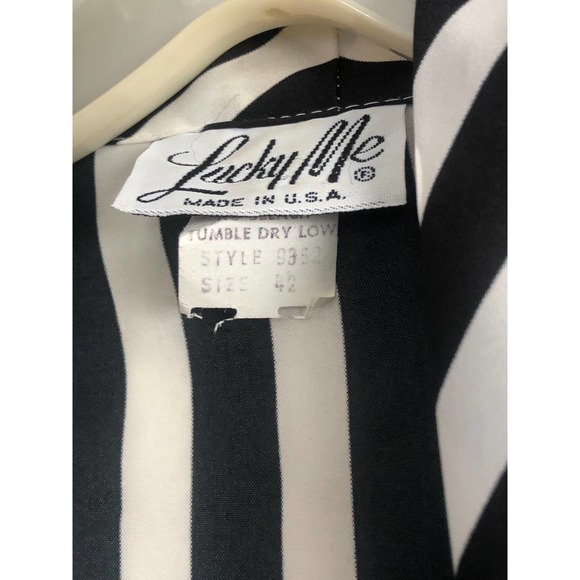 LUCKY ME Womens Black & Crean Stripe Blouse with Tie Size 42 - Picture 2 of 7